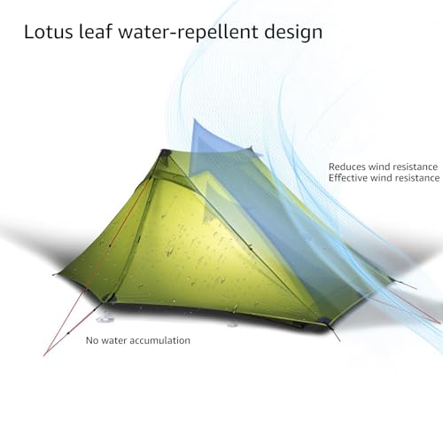 3FULGEAR Lanshan 2 Pro Tente de Camping ultralégère pour 2 Personnes, Tente Professionnelle 3/4 Saisons sans tiges en Nylon argenté 20D pour Le Camping, la randonnée (Khaki 2 Pro, 3 Season) – vue 4