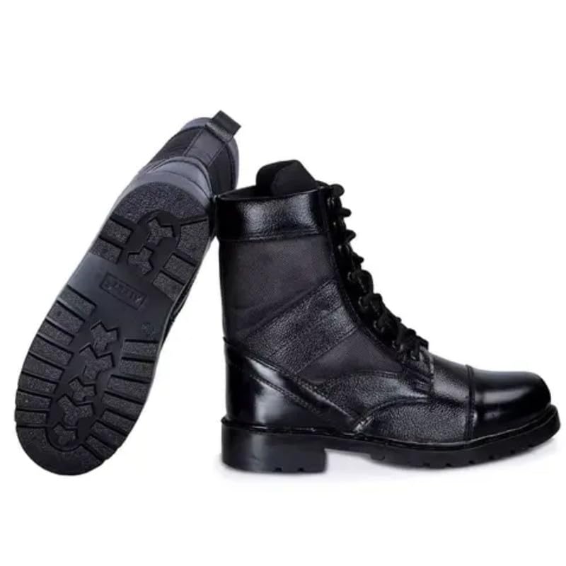 Image of Men's Pure Genuine Leather Warrior Jungle Boot, Canvas Boot, Casual Boot, Uniqui Boot, NCC boot, Army Boot Shose, Black