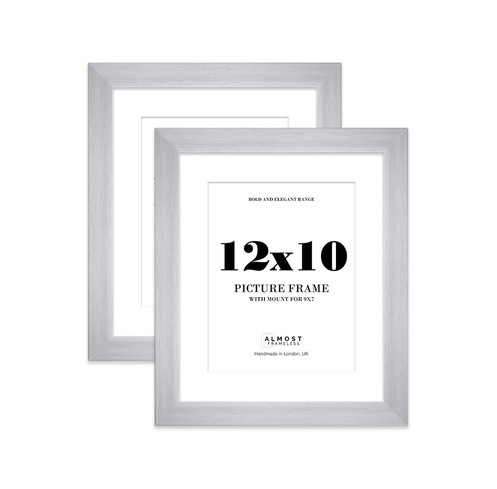 12x10" Silver Frame With Mount for 9x7" Pictures 28mm Edge Portrait and Landscape Display with Wall Hooks and Kickstand, 2 Pack