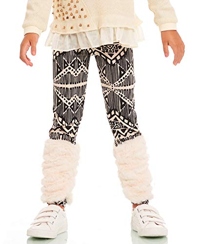 Truly Me, Little Girls' Printed Leggings with Faux Fur Leg Warmers, Size 4-6X (Tribal Ivory, 4)