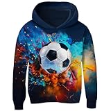uideazone Kids Soccer Graphic Hooded Sweatshirts 3D Colorful Smoke Pulluver Hoodies with Big Pocket Boys Fall Winter Thick Hoody 8-10 Years