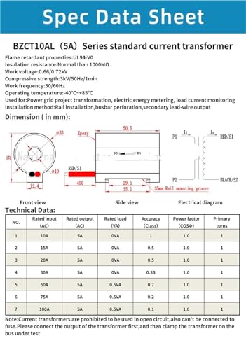 Transformador de corriente CA CT BZCT10AL 10A 5A sensor de cable conductor para medidor 4