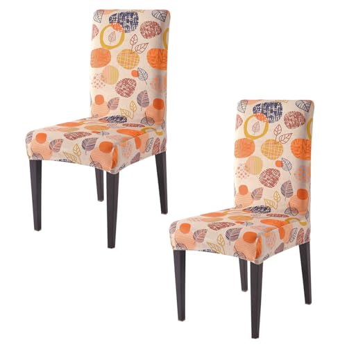 Image of HOKIPO Premium Printed Velvet Chair Cover Set of 2 for Dining Table, Coral Autumn Leaves (AR-5794-D1*2)