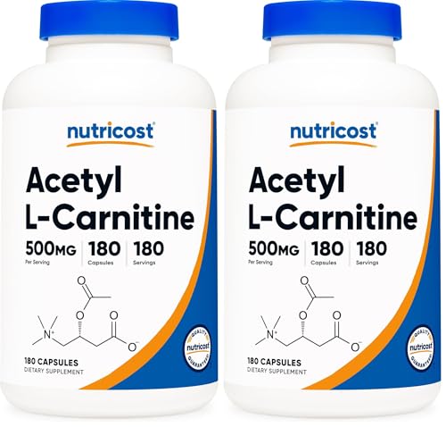 Nutricost Acetyl L-Carnitine (ALCAR) 500mg, 180 Capsules, 180 Servings - Non-GMO and Gluten Free, 1 Capsule per Serving (Pack of 2)
