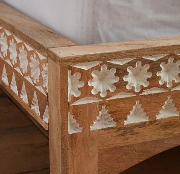 Image of Arman Handicrafts Solid Wood King Size Bed with Handcrafted Carved Headboard | Wooden Platform Bed Frame for Bedroom | Traditional Design King Bed | Natural Finish