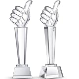 Meooeck 2 trofei in cristallo da 22,1 x 7,1 cm, con confezione regalo, grande trofeo in vetro, fermacarte, decorazione da tavolo (pollice in su)