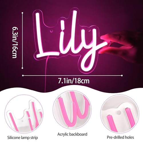 Image of Lily Name Neon Sign for Wall Decor,LED Lily Name Neon Light for Kids Bedroom,Birthday Party Decoration,Neon Sign Lily for Wall Decor,Lily Birthday Decor for Girl,Size 9 * 6.7 inch(JTLD011-08)