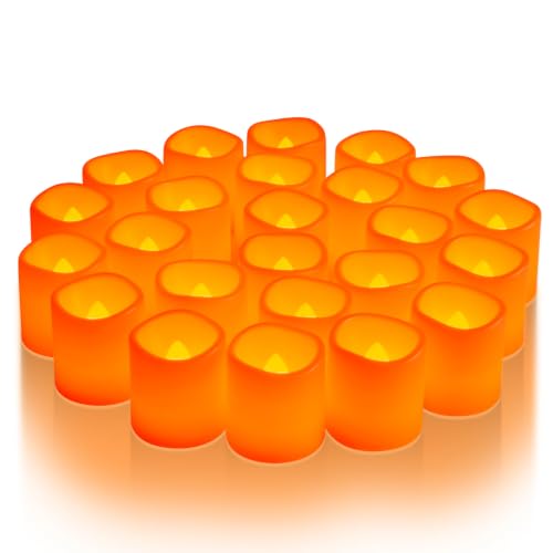 Image of Homemory 24 Pack Orange Flameless Flickering LED Votive Tealights Candles
