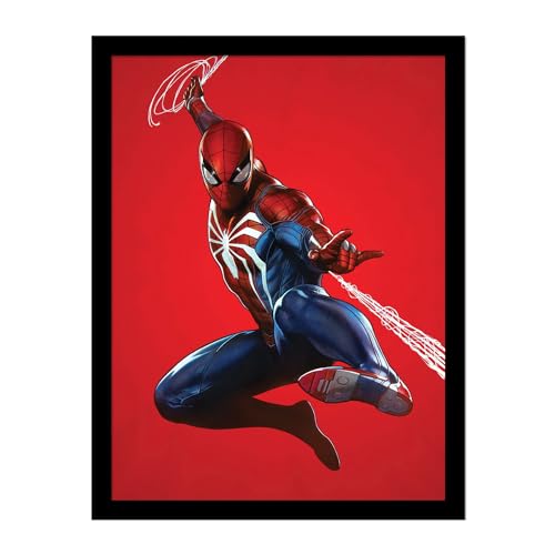 Spider-Man - Poster encadré RED BACKGROUND (40 cm x 30 cm) (Rouge/Bleu/Blanc)