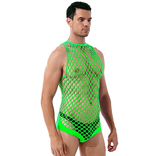 Men's Sexy Fishnet See Through Tanks Leotard Muscle Workout Mesh Transparent Bodysuit3