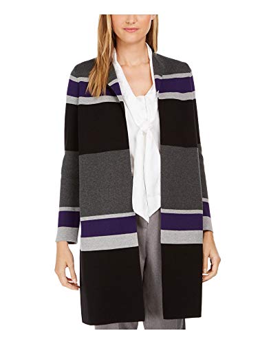 Calvin Klein Womens Gray Striped Long Sleeve Open Cardigan Sweater Size S