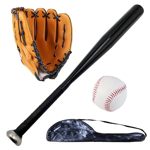 Ensemble de Batte de Base-Ball et de Softball avec Gant et balles - Batte en Aluminium de 63 cm pour Les matchs amicaux et l'entraînement au bâton