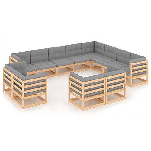MOONAIRY 12-TLG. Garten-Lounge-Set mit Kissen, Lounge Gartenmöbel Set, Terassenmöbel Wetterfest, Gartenlounge, Garten Loungemöbel Set, Lounge Sofa Outdoor, Garten Sitzgruppe, Massivholz Kiefer