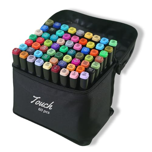 Estojo de Canetas Permanentes Touch, Marcador Ponta Dupla, Canetinhas para Colorir Desenhos, Lettering, Sketch (60)