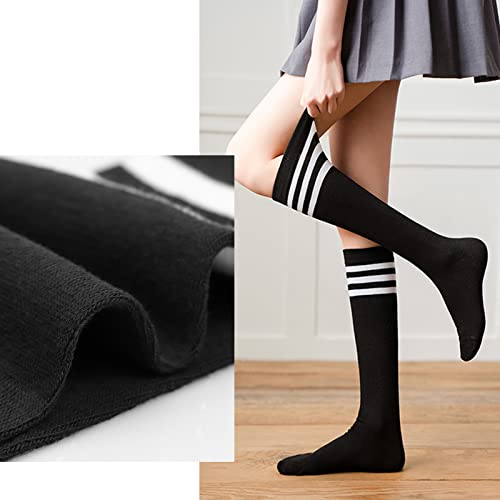 Image of DRESHOW 3 Pairs Cotton Knee High Socks for Women Solid Knit Knee Long Stocking Leg Warmer All Season Gift