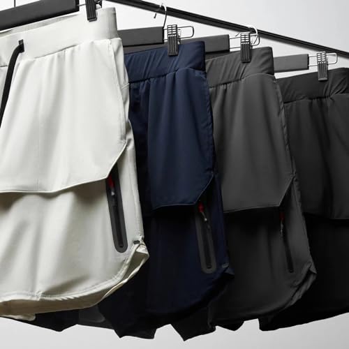 Hombres Pantalónes Cortos de Deportivos 2 en 1, Deporte Short con Cremallera Bolsillos, Tenis Fitnes