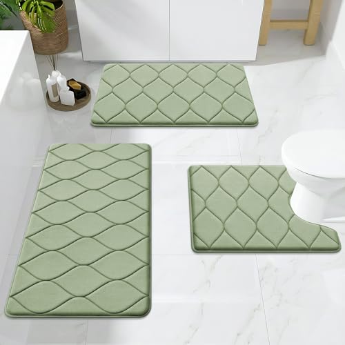 Image of Smiry Memory Foam Bath Mat 24 inchx16 inch, Ultra Soft Non-Slip Bathroom Rug, Plush Water Absorbent Quick Dry and Machine Washable Floor Mat for Shower, Tub & Home Decor, Sage Green