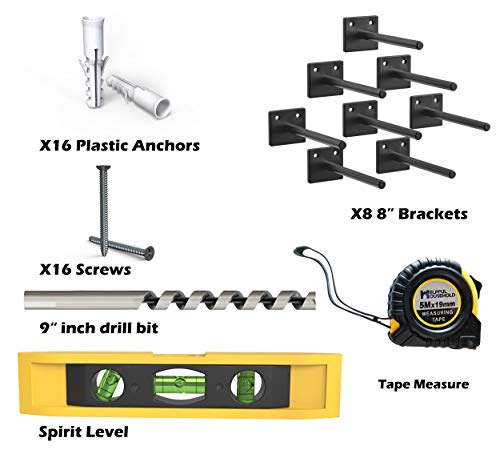 8" Floating Shelf Brackets (8 pcs) - Blind Shelf Supports - Invisible Shelf