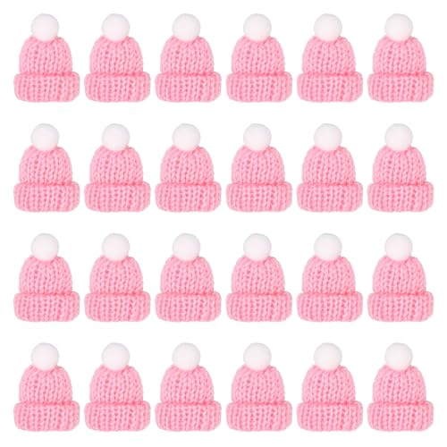 PATIKIL 24Pcs Mini Christmas Knit Hats Miniature Doll Hat, Pink