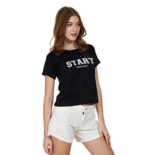 Image of WEET Cotton Crop Top for Women | Round Neck & Half Sleeves Crop Top t Shirts