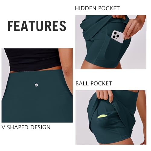 Image of PINSPARK Womens Tennis Skirt High Waisted Golf Skort with 2 Pockets Stretchy Athletic Skirts for Workout Pickleball Running