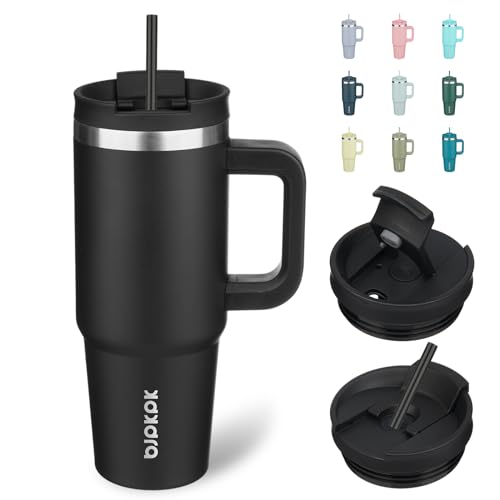 Comparison: Best Thermal Drinking Cups 5 BJPKPK 30oz Stainless Steel Insulated Tumbler With Handle And Lid Straw Travel Coffee Mug Thermal Cup,Black