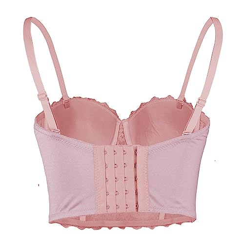 ELLACCI Women's Natural Reigning Lace Rhinestone Bustier Crop Top Sexy Mesh Corset Top Bra2