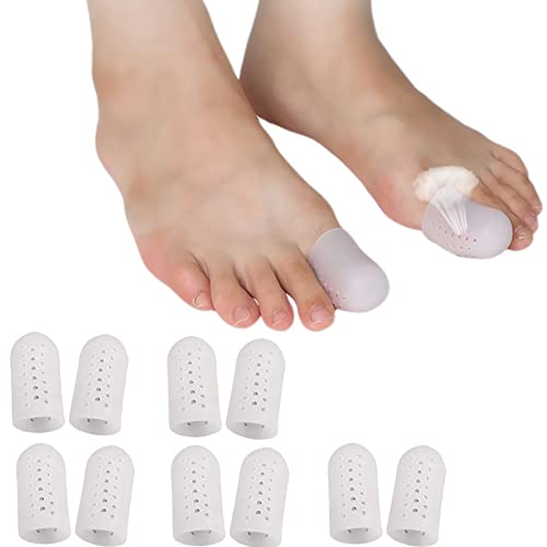 Protecteurs d'orteils en gel souple,10 PCS Big Toe Caps de manchon d'orteil,manchons d'orteil respirants,tubes de coussin d'orteil,soulagement de la douleur de friction des orteils S-12(White) Cover