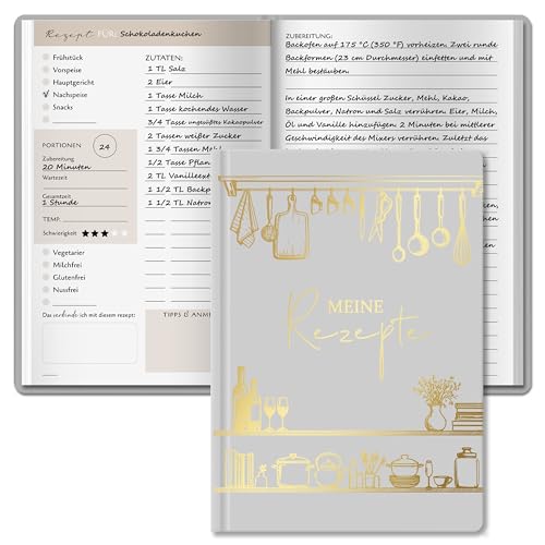 BIROYAL Rezeptbuch zum Selberschreiben A5, Kochbuch Selbst Schreiben, Rezeptbuch für 100 Lieblingsrezepte, Kochbuch zum Selberschreiben, Recipe Book Backbuch Schreiben, Rezepte Buch zum Ausfüllen
