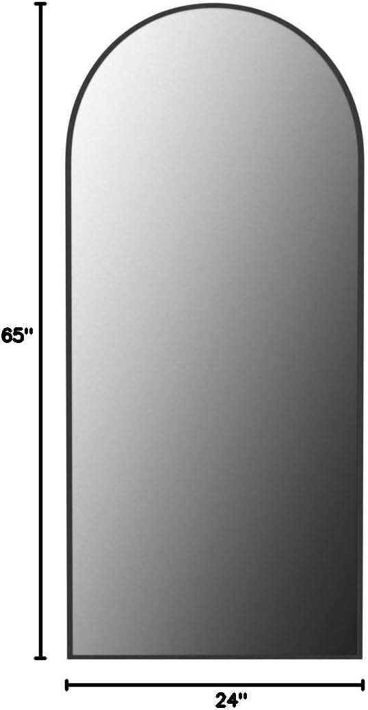 Arch Full Length Mirror - 65"x24" Arched Floor Mirror with Stand - Large Wall Mirror - Black - Standing, Hanging or Leaning Against Wall - Bedroom, Entry, Living Room