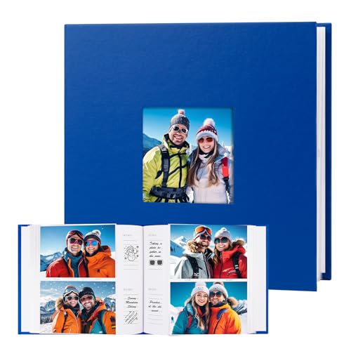 XFveiwoo Photo Album 4x6 240 Photos with Writing Space Leather Cover with Front Window Picture Album, 240 Photos 4x6 Photo Album Book for Wedding Kids Travel Family Baby Pictures (Blue)