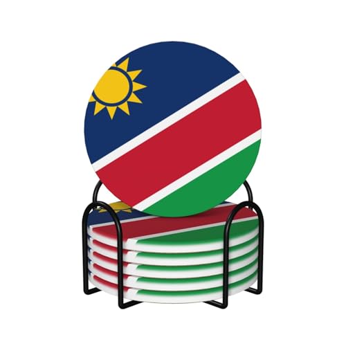 Dessous de Verre en céramique aux Couleurs du Drapeau de la Namibie, avec Support, Lot de 6, pour Tasses à café et Autres Boissons.