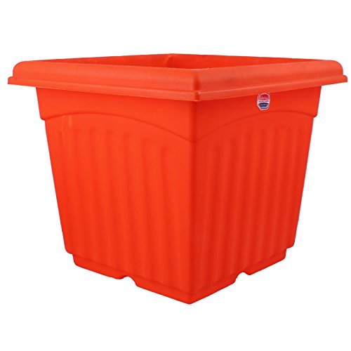 Image of Gardens Need Square Planter with Drip Tray Set (14-inch, Orange, Pack of 2 Sets)
