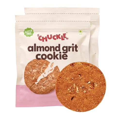 Image of Chuckle Almond Grit Cookies with Almond Flour & Oats (2 Pack), No Refined Sugar and Palm Oil, Jaggery Sweetened, Gluten Free Tea Time Healthy Snack for Kid & Adult, 5 g Protein per Cookie, (50g Each)