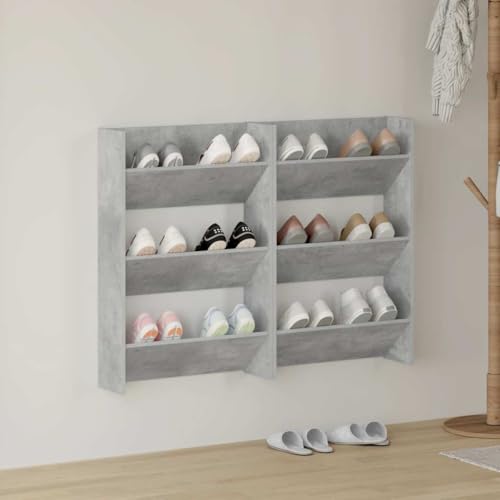 Armoire à chaussures murale gris béton lot de 2 en bois 60cm