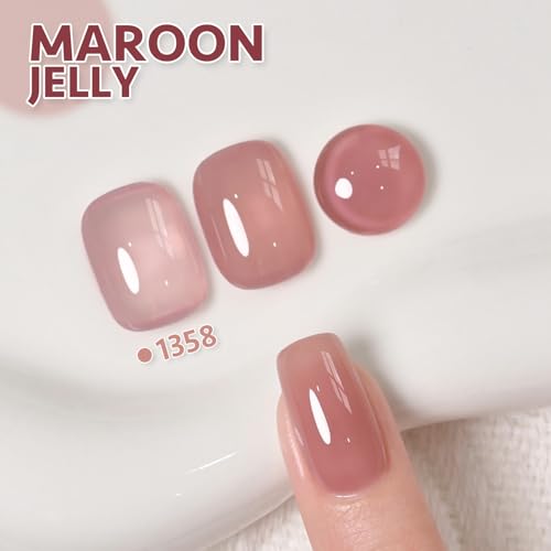 Image of GAOY Jelly Brown White Gel Nail Polish Set, 6 Translucent Colors Sheer Pink Maroon Soak Off UV Light Cure Gel Polish Kit for Salon and Nail Art DIY at Home