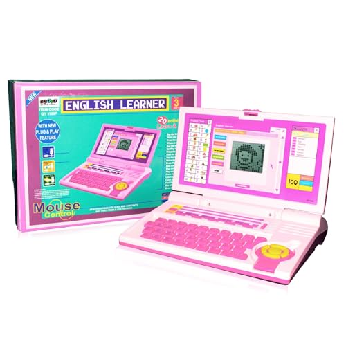 Image of Gooyo GY-1114 Plug & Play Educational Laptop Toy with 20 Learning & Playing Activities | Pink | Dual Power Supply | USB Cable (Included) & 3xAA Battery (Not Included) | Gift Box Packaging