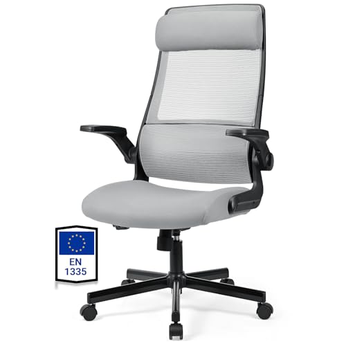 Melokea Silla De Oficina Ergonómica, Silla De Oficina De Malla Con Respaldo Alto Silla De Oficina Con Soporte Lumbar Elástico En Forma De S Reposabrazos Plegables Reposacabezas Ajustable, Gris Melokea Silla De Oficina Ergonómica, Silla De Oficina De Malla Con Respaldo Alto Silla De Oficina Con Soporte Lumbar Elástico En Forma De S Reposabrazos Plegables Reposacabezas Ajustable, Gris