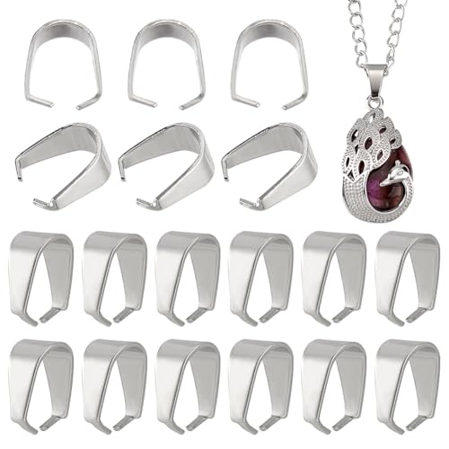 PandaHall 50pcs Pinch Clip Bail Clasp 304 Stainless Steel Pendant Charm Connector Dangle Charm Bead Pendant Connector Findings Charm Holder for Necklace Earring Pendant Jewelry Making 10x7x5mm