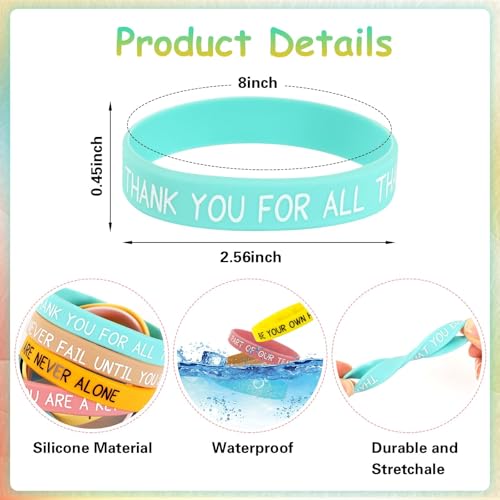 Image of JUNEBRUSHS 64pcs Motivational Silicone Bracelets Bulk Colored Inspirational Rubber Wristbands Unisex for Student Teacher Office Prizes Gifts Back to School Party Favor Supplies (16 Designs)