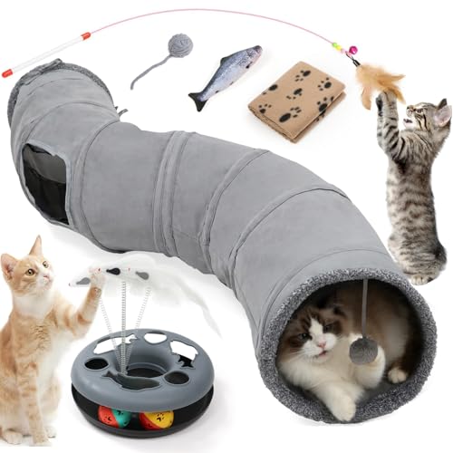 XIAPIA Tunnel pour Chat Pliable, Jouet Interactif pour Chaton et Chiot, Tunel Chat Jeu avec Balle, Tunnel Lapin, Cobaye, Furet, pour Exercice en Intérieure et...
