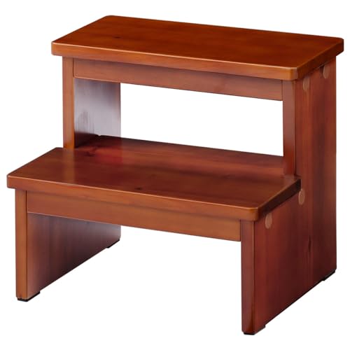 ぼん家具 踏み台 木製 2段 ステップ台 幅36.1×奥行31×高さ32.4cm 子ども 手洗い キッチン サポート お手伝い 組立不要 耐荷重80kg ブラウン