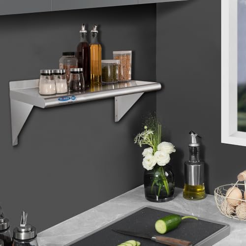 Image of HARDURA Stainless Steel Shelf 14 inch x 36 inch, 275lb Commercial Shelves Wall Mount Metal Shelving with Backsplash and Brackets for Kitchen, Restaurant, Laundry Room and Home