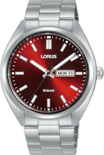 Lorus Reloj Analógico de Cuarzo para Hombre con Pulsera de Acero Inoxidable, Plata/Rojo Lorus Reloj Analógico de Cuarzo para Hombre con Pulsera de Acero Inoxidable, Plata/Rojo