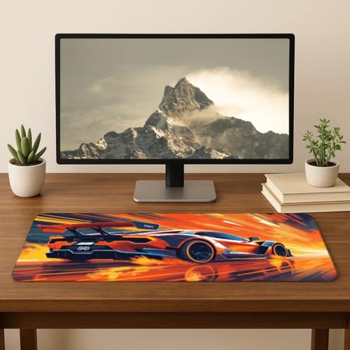 Image of Moto Edition Desk Mat 23x11 Inch - Racing-Themed Keyboard & Mouse Pad for Office, Home & Gaming | Non-Slip Rubber Base, Waterproof Surface, Supercar & Bike Inspired Table Mat (Speed Flame)