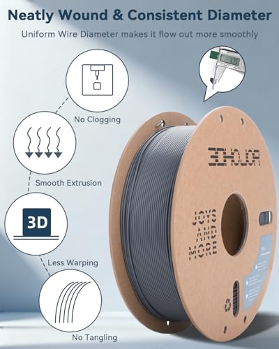 Image of 3DHoJor PLA Filament 1.75mm Grey,3D Printing Filament,1kg Cardboard Spool (2.2lbs), Fit Most FDM 3D Printer,Dimensional Accuracy + /- 0.03 mm,Odor Free, Clog Free, No Brittle Filaments