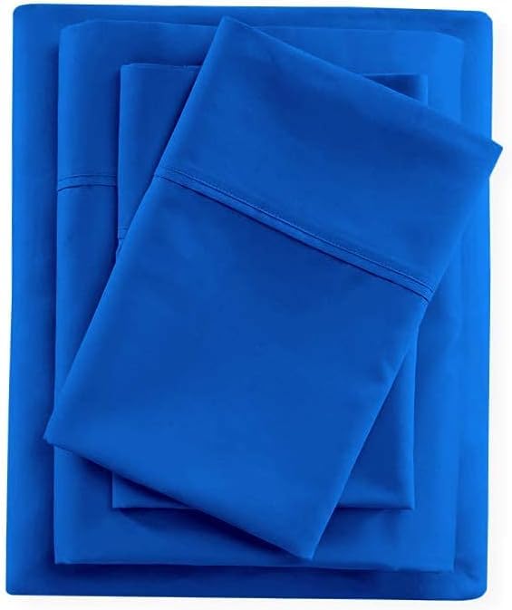 LINEN SHEETS- 600 TC Bedding Set 4 PC- Premium Hotel Quality Bedsheet- 100% Cotton Flat Sheet, 10" Deep Pocket Fitted Sheet & 2 Pillow Cover- Soft & Breathable-Royal Blue Solid,Queen Size