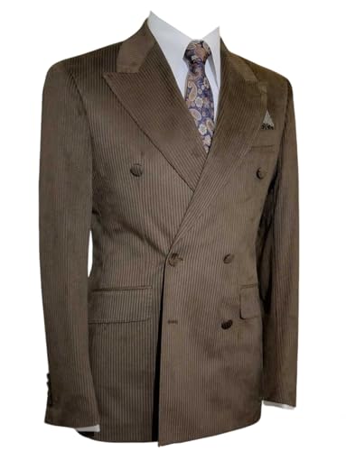 Costume Velours Côtelé Homme Veste Double Boutonnage Contre le Froid