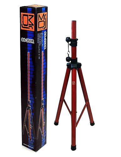 Mr. Dj USA SS350R Speaker Stand Universal Red Heavy Duty Folding Tripod PRO PA DJ Home On Stage Speaker Stand Mount Holder