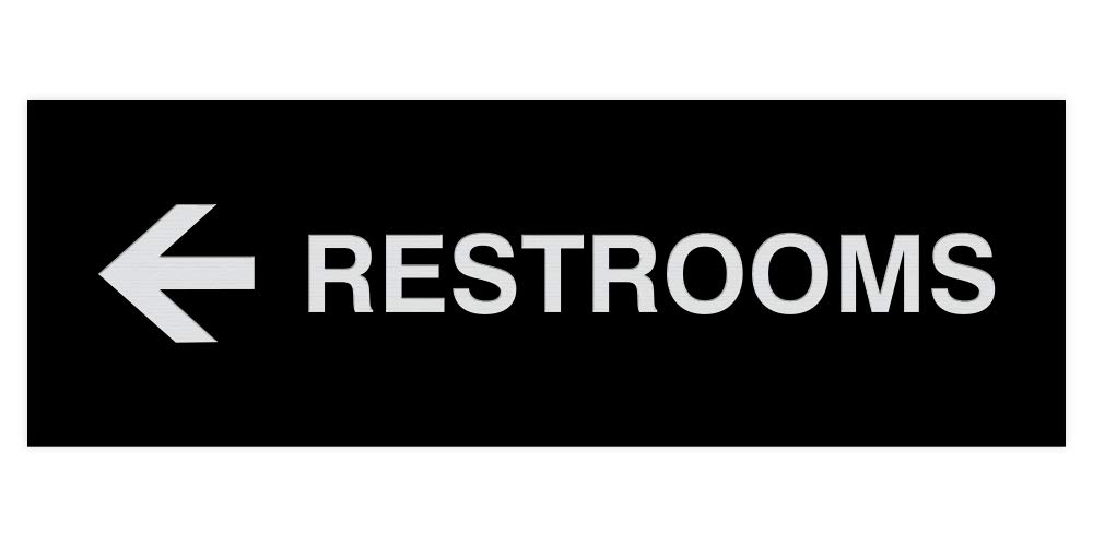 Signs ByLITA Basic Restrooms Left Arrow Directional Wall or Door Sign (Black/Silver) - Medium (1 Pack)